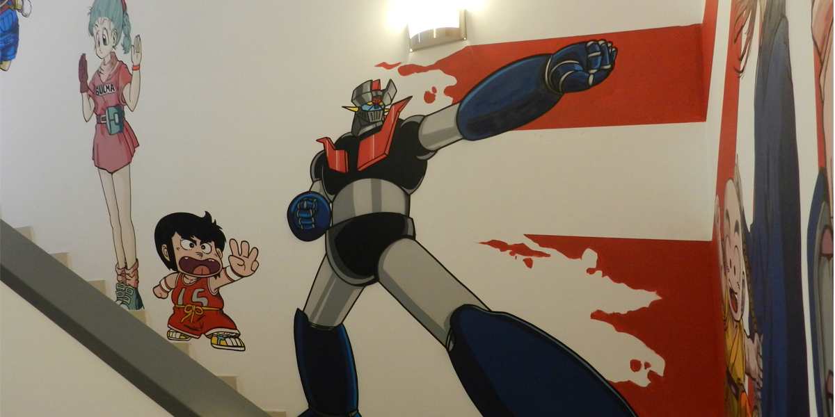 Graffiti de Mazinger, Bulma y Chicho en la oficina de Kyocera Madrid.