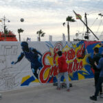 Graffiti de gran formato pintado en directo en evento.