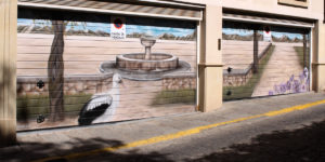 Graffiti de paisaje y cigüeña en Segovia