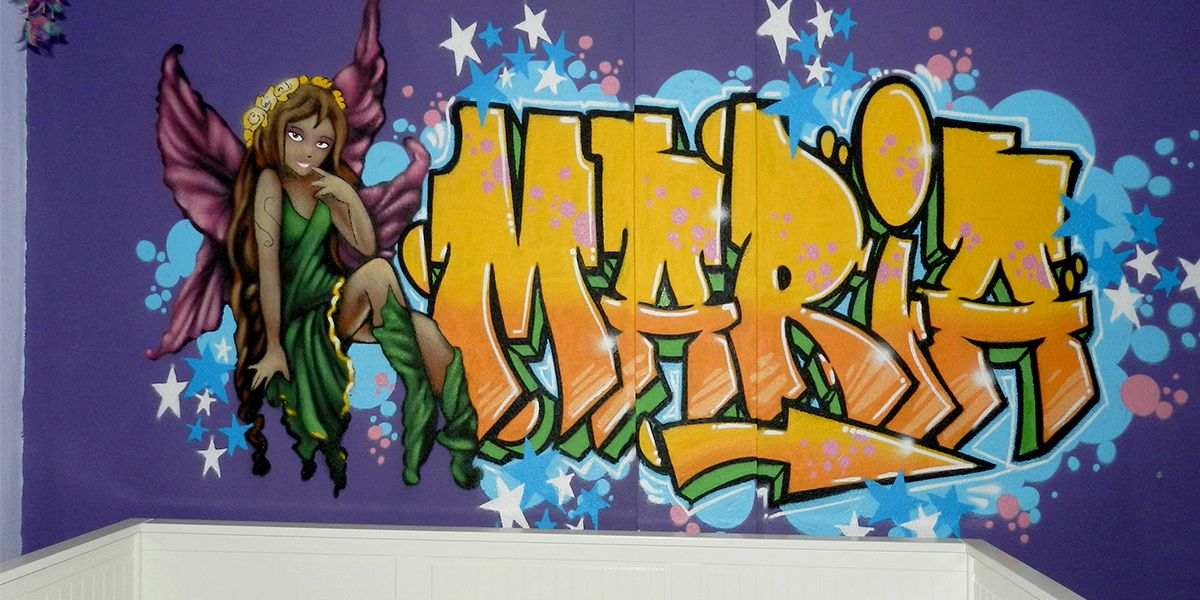 Graffiti profesional en habitación juvenil