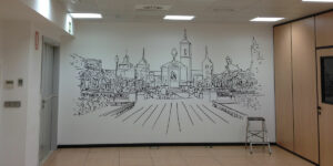 Mural de Alcalá de Henares en oficina.