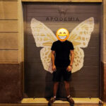 Graffiti de alas de mariposa en cierre de Barcelona.